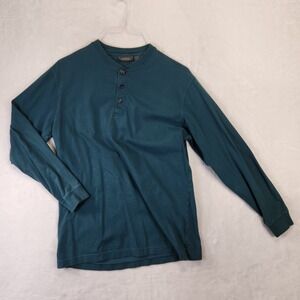 Architects Mens Long Sleeve Henley Shirt Teal Button Neck Cotton Size M